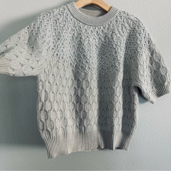 ANN TAYLOR Silver Shimmer Cable Sweater Twead - Picture 6 of 12